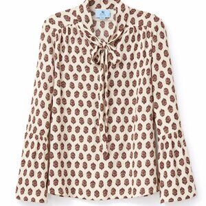 NWT CeCe Printed Blouse – Bell Sleeve & Tie Neck | M